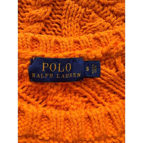 POLO Ralph Lauren Women’s Orange Cable Knit Long Sleeve Designer Sweater SzS - Picture 7 of 10